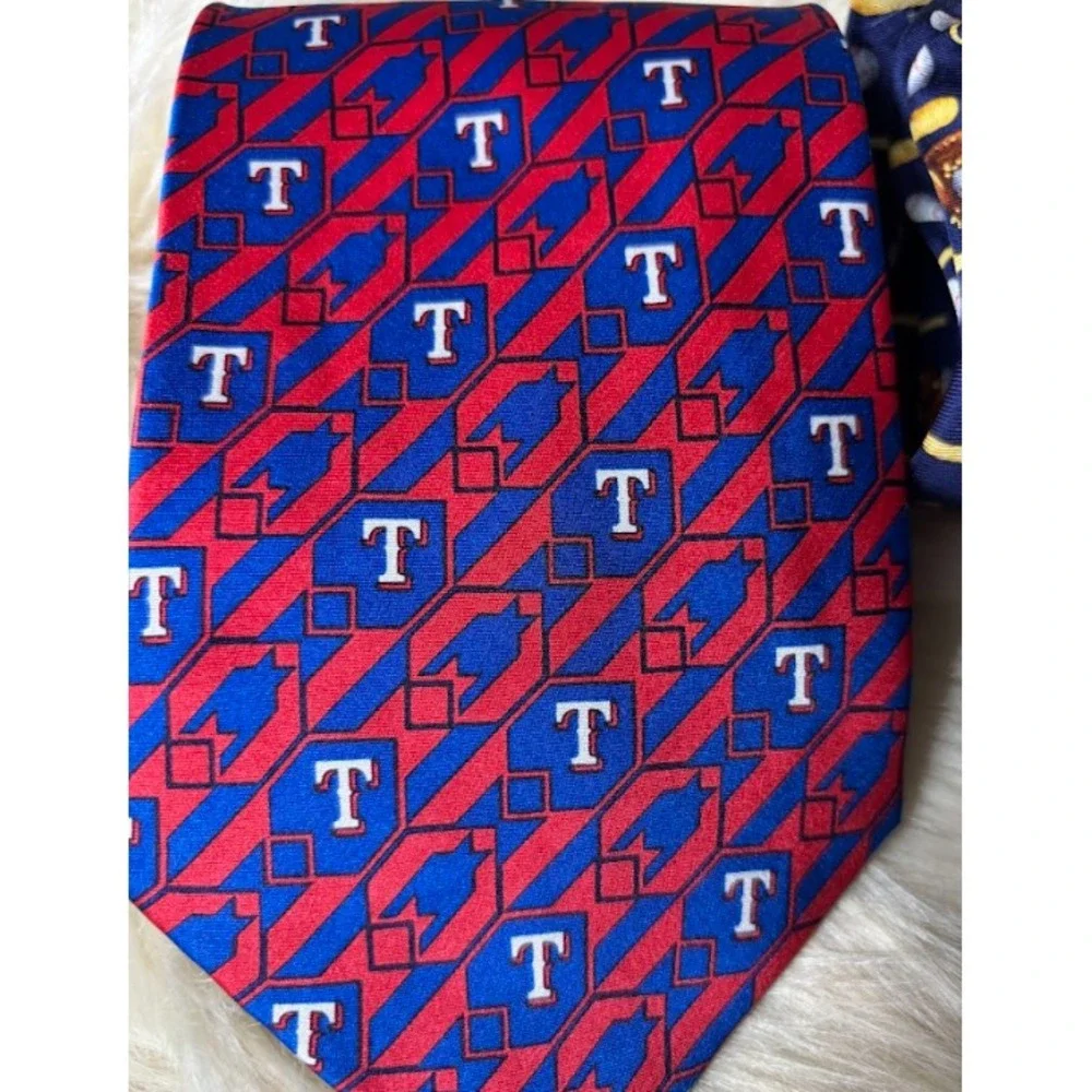 Allyn Silk Necktie Lot of 2 NBA Texas Play Ball Logo Vintage USA Made